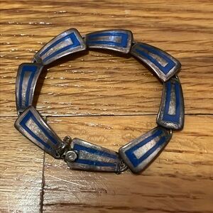 Art Deco Style Sterling Silver Bracelet with turquoise stones